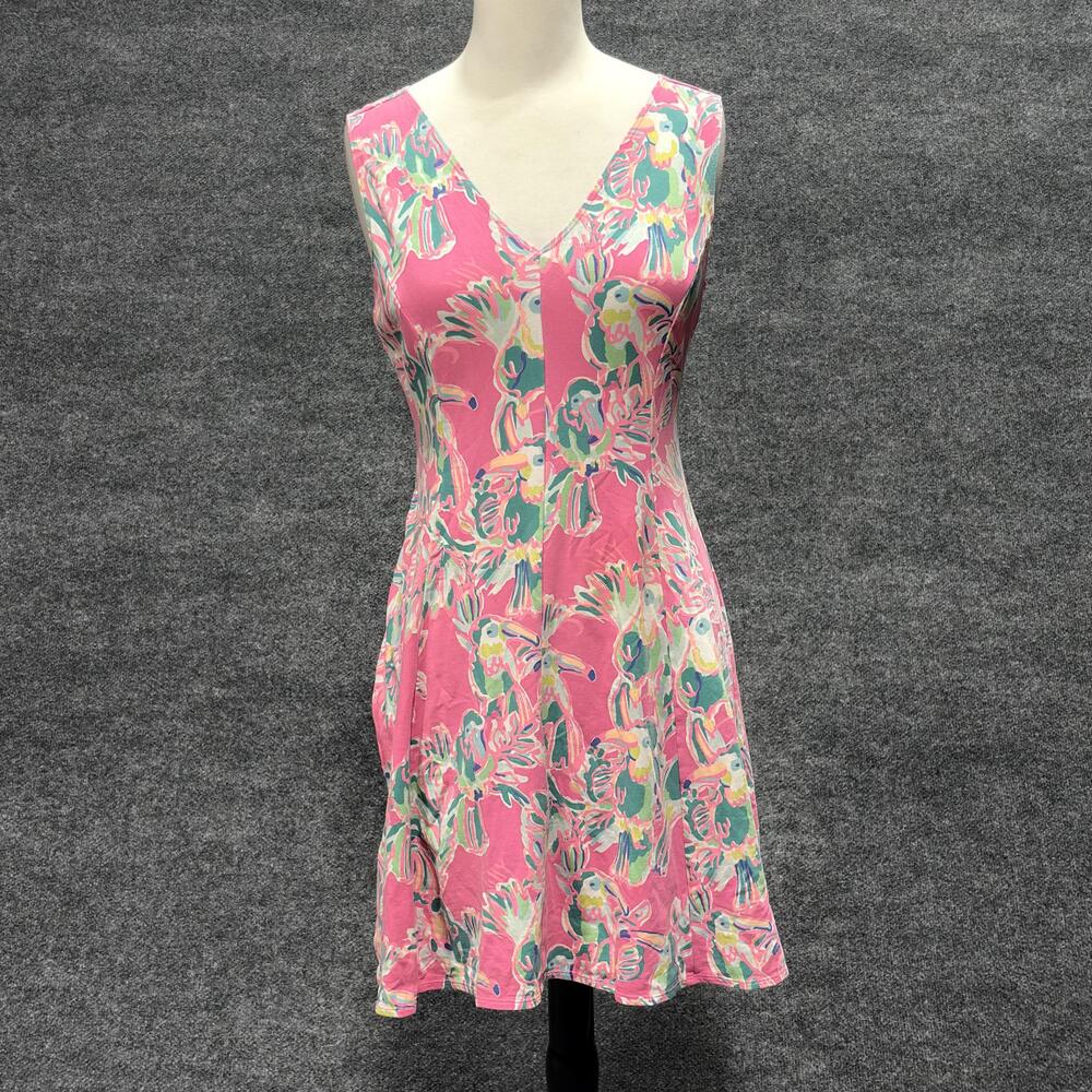 Lilly Pulitzer Dress Womens Small Pink Parrot Bird Print Sleeveless V Neck